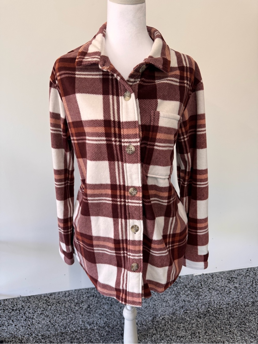 Eddie Bauer Plaid Microfleece soft Button-Front Shirt Jacket